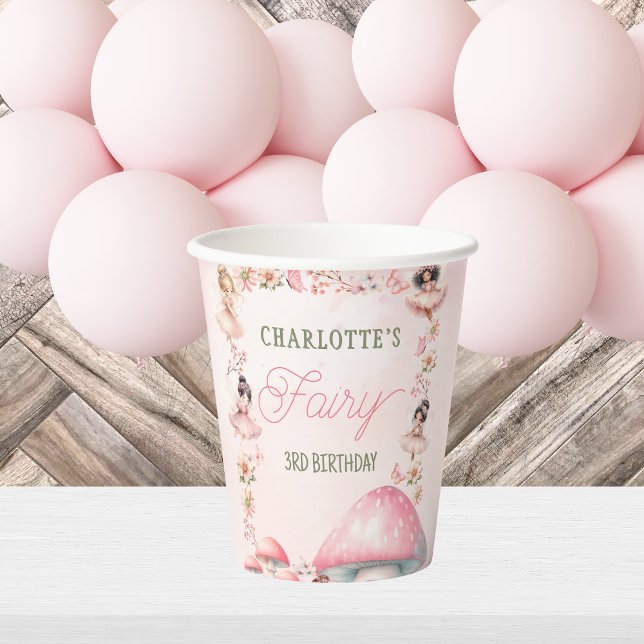 Fairy Mushroom House Pink Birthday Paper cup Pappbecher (Von Creator hochgeladen)