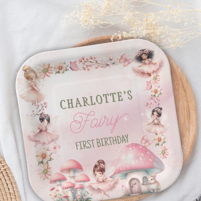 Fairy Mushroom House Pink Birthday Pappteller (Von Creator hochgeladen)