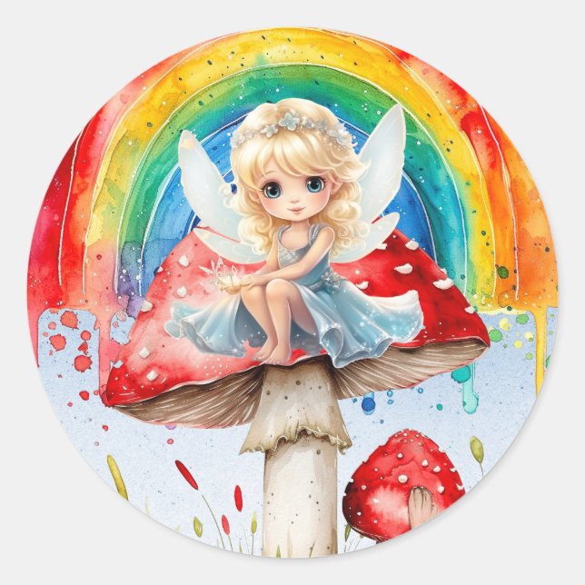 Fairy Mushroom Paint Rainbow Girl Birthday Party Runder Aufkleber (Vorderseite)