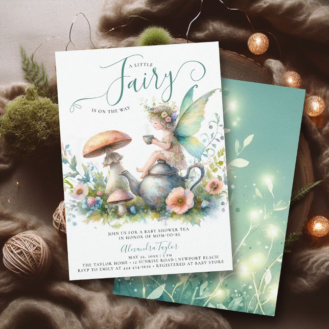 Fairy Mushroom Wild Blume Baby Tea Girl Dusche Einladung (little fairy garden tea party girl baby shower invitation magical mushroom village forest cute art)