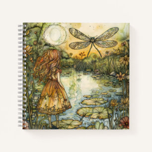 Fairy neben dem Teich und dem Dragonfly-Notebook Notizbuch