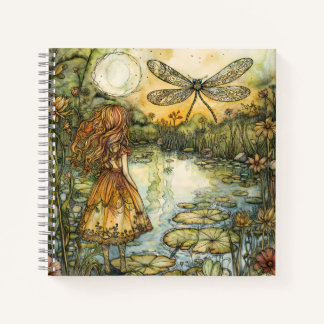 Fairy neben dem Teich und dem Dragonfly-Notebook Notizbuch