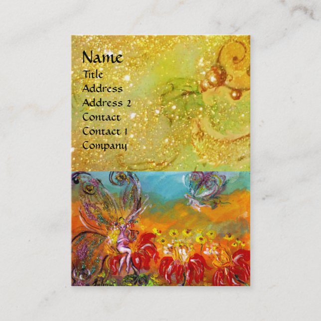 FAIRY OF THE RED BLUME IN GOLD YELLOW GLITZERN VISITENKARTE (Vorderseite)