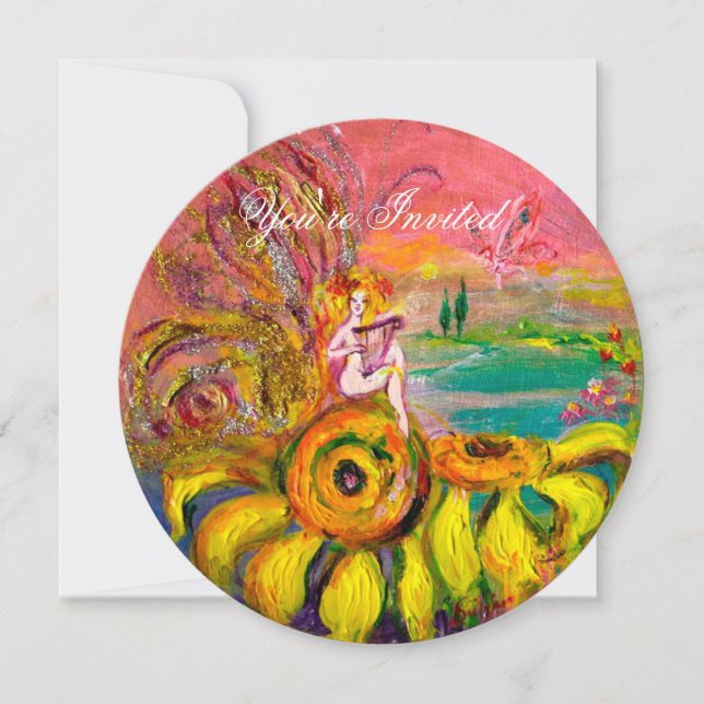 FAIRY OF THE SUNFLOWERS Gelb-Blau-Funkel Einladung (Vorderseite)