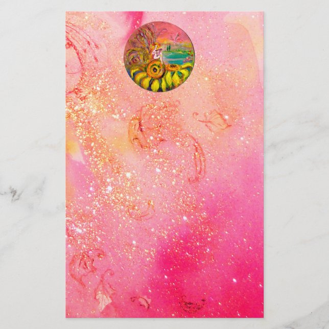 FAIRY OF THE SUNFLOWERS Gelb rosa schwarz Briefpapier (Vorderseite)