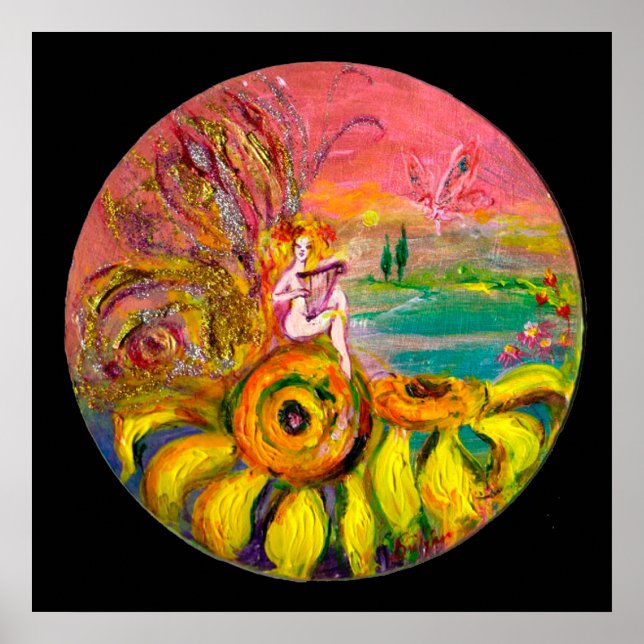 FAIRY OF THE SUNFLOWERS Gelb rosa schwarz Poster (Vorne)