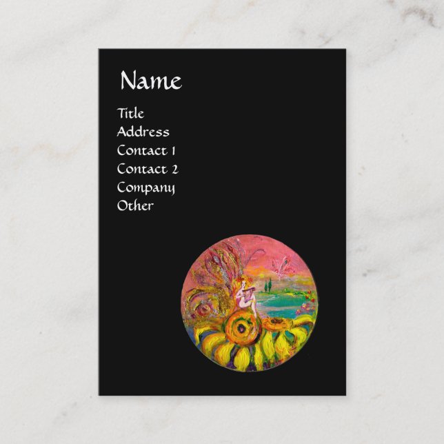 FAIRY OF THE SUNFLOWERS Gelb rosa schwarz Visitenkarte (Vorderseite)