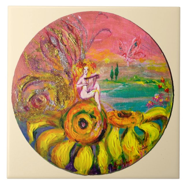 FAIRY OF THE SUNFLOWERS yellow pink ivory Fliese (Vorderseite)