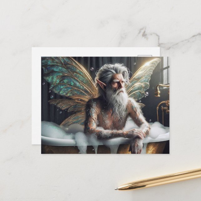 Fairy Old Man nimmt eine Blase Bad Postkarte (Vorderseite/Rückseite Beispiel)