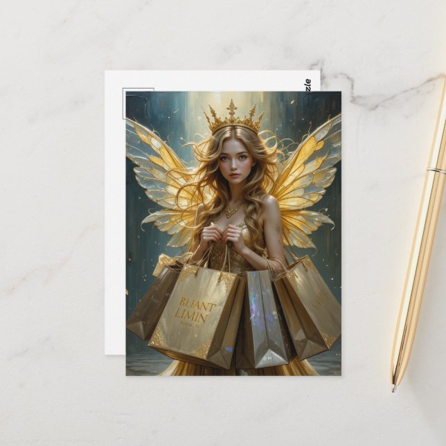Fairy on a Shopping Spree Postkarte (Vorderseite/Rückseite Beispiel)