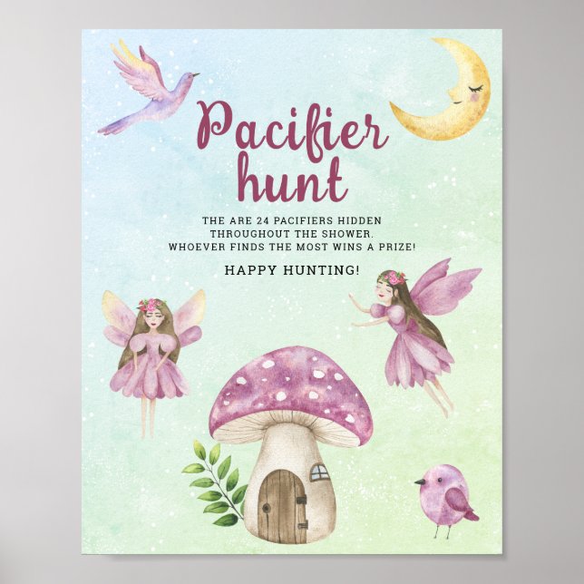 Fairy pacifier hunt baby shower game poster (Vorne)