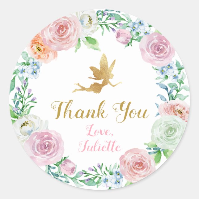 Fairy Party Stickers, Gefallen, Danke Stickers (Vorderseite)