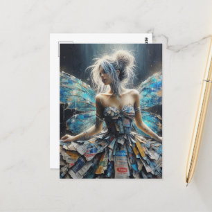 Fairy Patchwork Dress Blue Wings Postkarte
