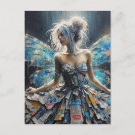 Fairy Patchwork Dress Blue Wings Postkarte