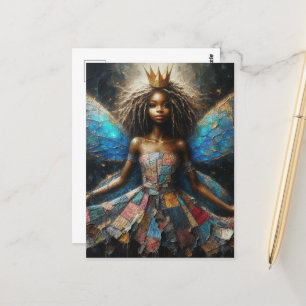Fairy Patchwork Dress Blue Wings und eine Goldkron Postkarte
