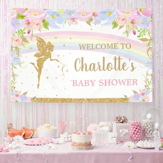Fairy Pink Blue Floral Baby Dusche Hintergrund Banner (Party)
