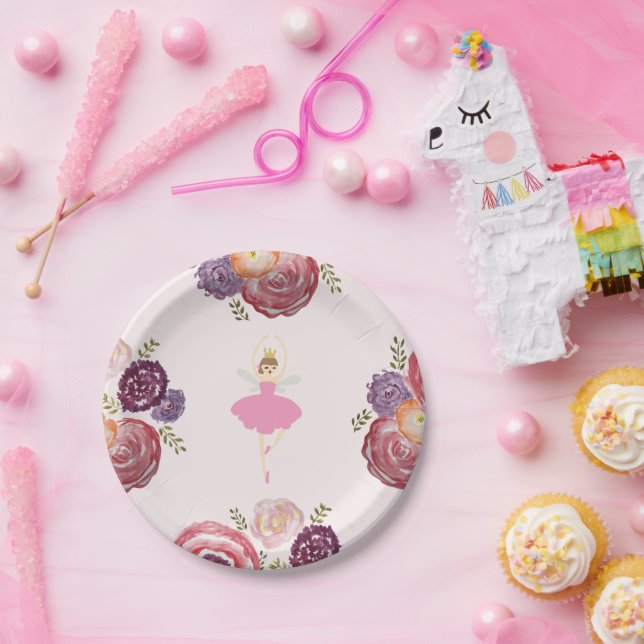 Fairy Pink Blume Painting Paper Plate Pappteller (Party)