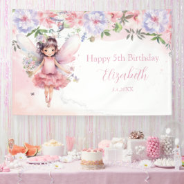 Fairy pink forest Happy Birthday  backdrop banner