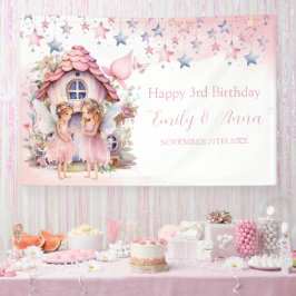 Fairy pink forest Happy Birthday  backdrop banner