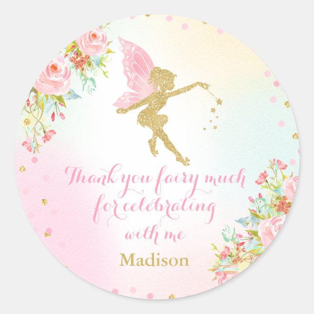 Fairy Pink & Gold Gastgeschenk Aufkleber Siegel (Vorderseite)
