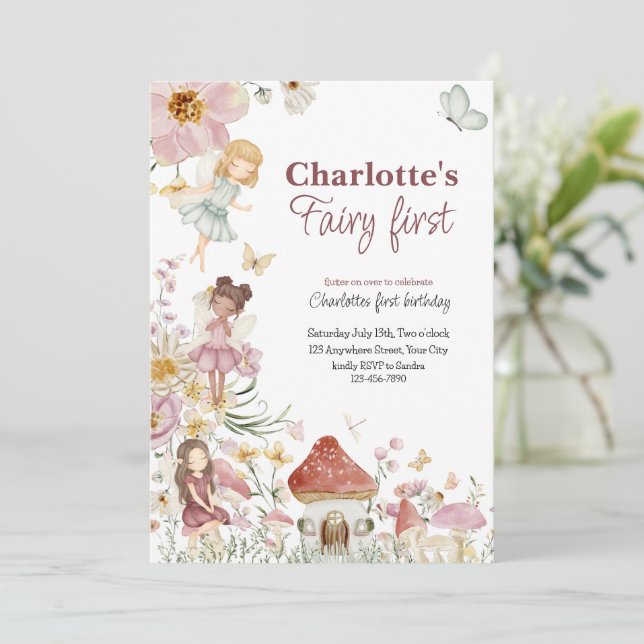 Fairy premier whimsal invitation Anniversaire (Debout devant)