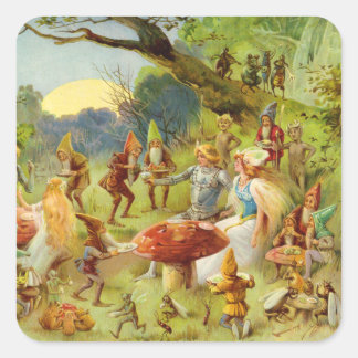 Fairy Prince und Thumbelina im Zauberwald Quadratischer Aufkleber