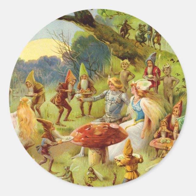 Fairy Prince und Thumbelina im Zauberwald Runder Aufkleber (Vorderseite)
