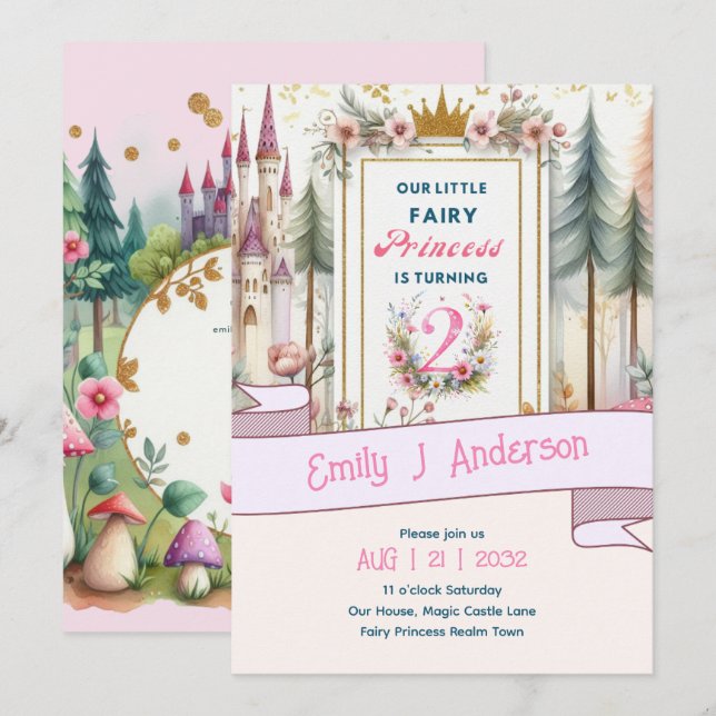 Fairy Princess 2. Geburtstag 2. Einladung (Vorne/Hinten)