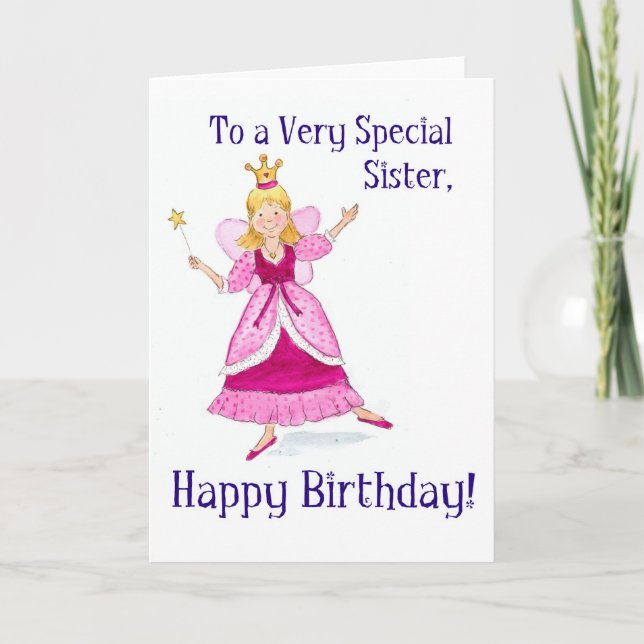 Fairy Princess Birthday Card für eine Schwester Karte (Vorderseite)