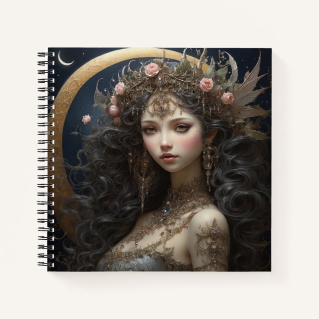 Fairy Princess & Crescent Moon Hard Cover Journal Notizbuch (Vorderseite)