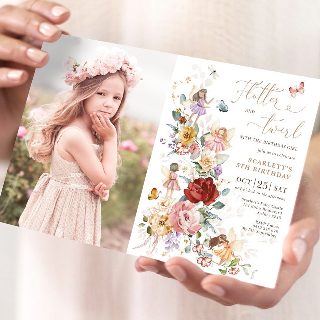 Fairy Princess Flower Garden Girls Birthday Foto Einladung (Von Creator hochgeladen)