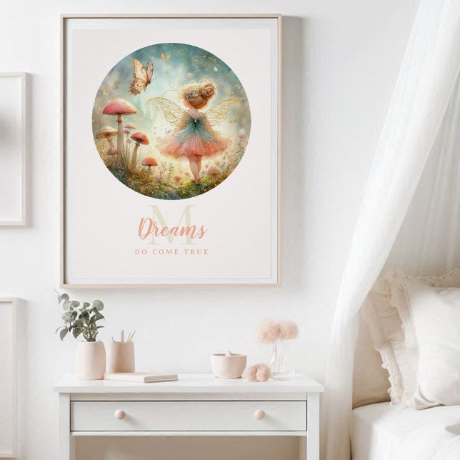 Fairy Princess Magical Garden Dreamy Inspiration Poster (enchanted garden fairy princess mushrooms magical nursery kids decor personalized monogram inspire)