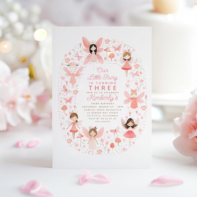 Fairy Princess Magical Girl's Birthday Party Einladung (Fairies Pink Birthday Invitations)