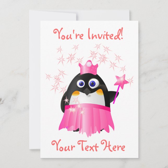 Fairy Princess Pinguin Einladung (Vorderseite)