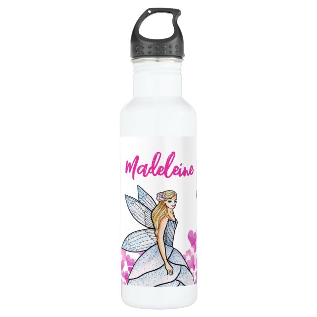 Fairy Princess Pink Hearts Fashion Illustration Edelstahlflasche (Vorderseite)