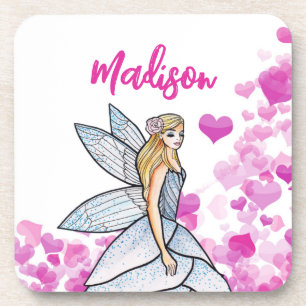 Fairy Princess Pink Hearts Fashion Illustration Getränkeuntersetzer