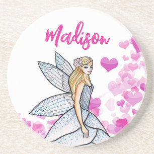 Fairy Princess Pink Hearts Fashion Illustration Gl Getränkeuntersetzer