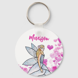 Fairy Princess Pink Hearts Fashion Illustration Schlüsselanhänger