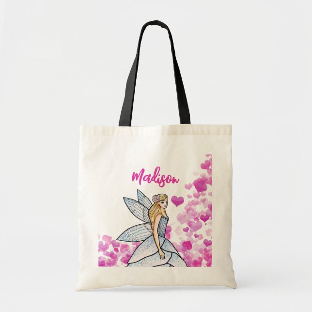Fairy Princess Pink Hearts Fashion Illustration Tragetasche (Vorne)