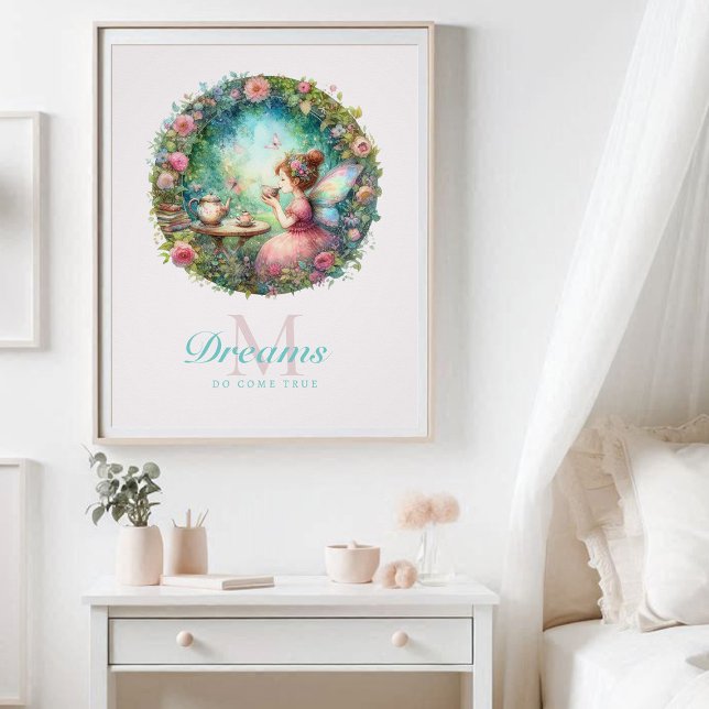 Fairy Princess Rose Garden Tea Holo Inspiration Poster (enchanted garden fairy princess tea roses magical nursery kids decor personalized monogram inspire)
