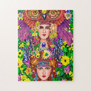 Fairy Princess Sisters Owl Original Art Nouveau
