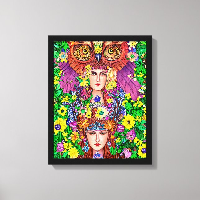 Fairy Princess Sisters Owl Original Art Nouveau Leinwanddruck (Vorderseite)