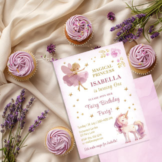 Fairy Princess Unicorn Girl 1st Birthday Einladung