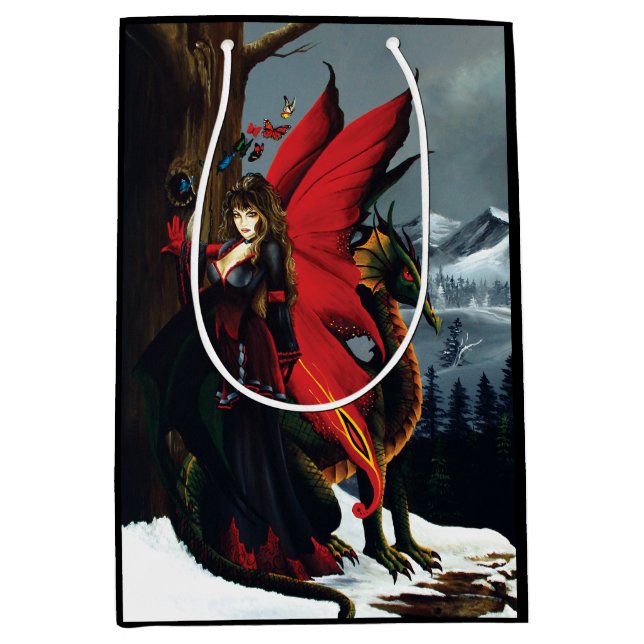 Fairy Red Dragon Fantasy Spring Mittlere Geschenktüte (Vorderseite)
