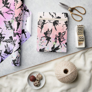 Fairy Silhouette Muster Funkelnd Rainbow Girly Geschenkpapier