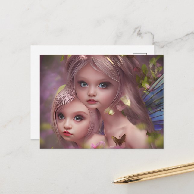 Fairy Sisters Unter den Blume im Wald Postkarte (Vorderseite/Rückseite Beispiel)