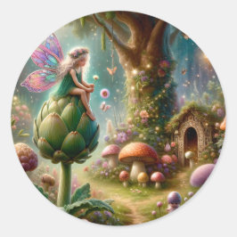Fairy sitzt auf einer Artichoke Magical Illutratio Runder Aufkleber