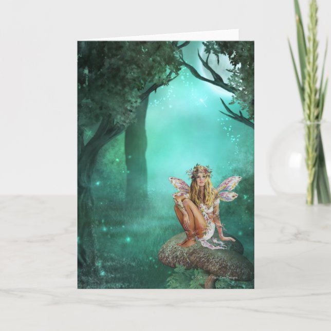 Fairy sitzt auf einer Mushroom Fantasy Grußkarte Karte (Vorderseite)