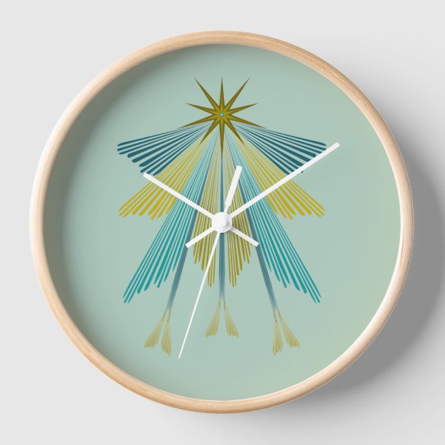 Fairy Stars Pistachio Wood Gerahmte Uhr (Vorderseite)