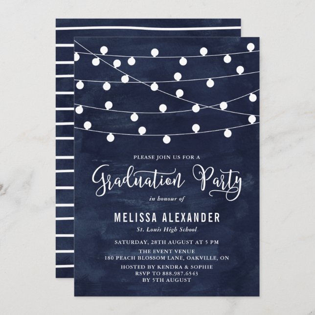 Fairy String Lights Graduation Party Invitation (Devant / Derrière)